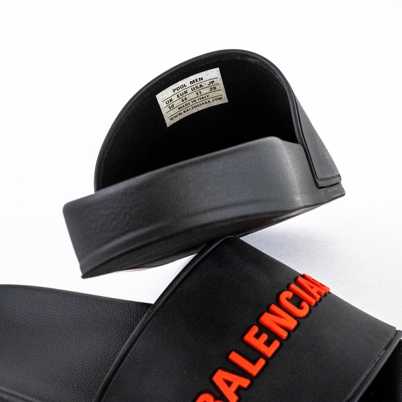 Balenciaga Black Red Pool Slide Sandals Men’s Rubber Logo - NEW - EU 44 | US 11 - Picture 14 of 15